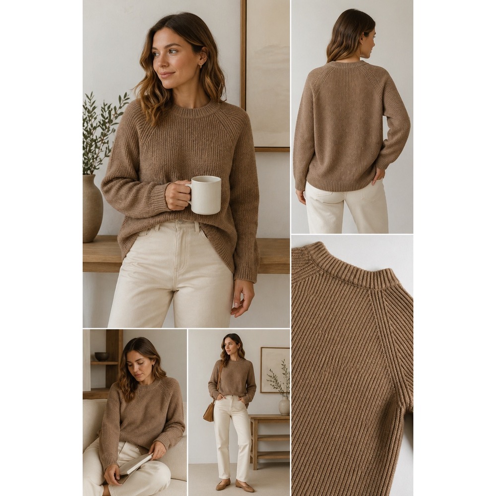 Quince Cashmere Fisherman Sweater XL NWT Teak Brown Ribbed Mongolian Crewneck - Picture 11 of 11